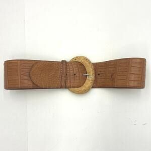 Ralph Lauren Womens Crocodile Brown Belt with Wicker Detail MSRP $2250 Size Med